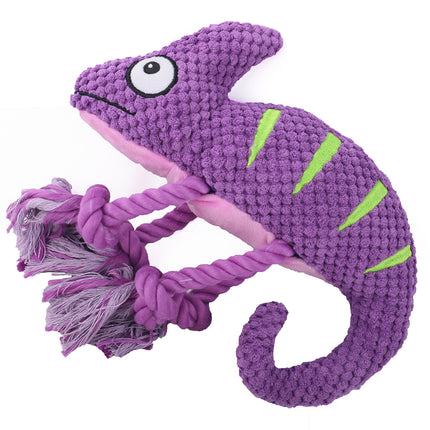 2 Pcs Purple Interactive Plush Chameleon Dog Toy with Squeaker & Rope Legs - Durable Chew Toy for Medium/Large Dogs, Teeth Cleaning Texture, Machine Washable (10.2in).