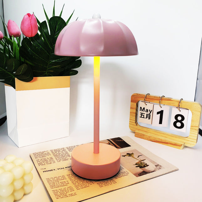 Pink Chic Mushroom LED Table Lamp - Rechargeable Cordless Touch Control 3-Color Adjustable Light for Bedroom Living Room Decor.