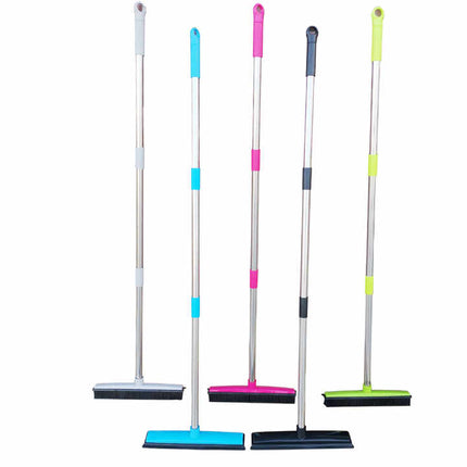Green and Silver Versatile Pet Hair Remover Rubber Broom & Squeegee - 125cm Adjustable Stainless Steel Handle for Carpets, Floors & Windows.