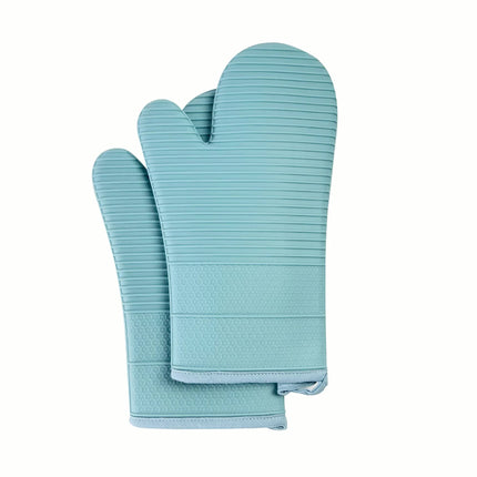 Blue Premium Heat Resistant Silicone Oven Mitts (Pair) - Non-Slip Grip, Cotton Lined for Kitchen Baking, Grilling & BBQ.