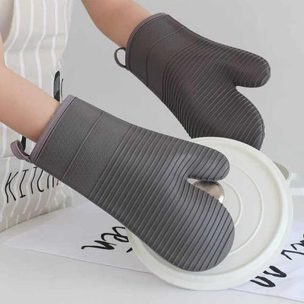 Blue Premium Heat Resistant Silicone Oven Mitts (Pair) - Non-Slip Grip, Cotton Lined for Kitchen Baking, Grilling & BBQ.