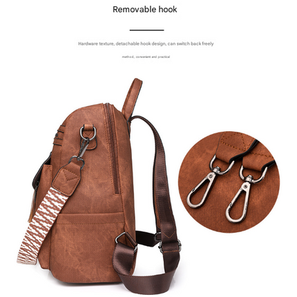 Black Chic Women's PU Leather Convertible Backpack - Anti-Theft Design, Multi-Pocket Shoulder Bag with Tassel.
