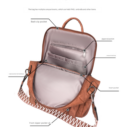 Grey Chic Women's PU Leather Convertible Backpack - Anti-Theft Design, Multi-Pocket Shoulder Bag with Tassel.