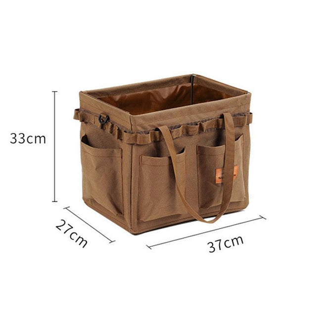 Brown Heavy Duty Foldable Outdoor Camping Storage Box - Oxford Cloth Collapsible Gear Organizer Tote with Pockets.