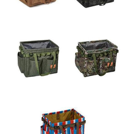 Brown Heavy Duty Foldable Outdoor Camping Storage Box - Oxford Cloth Collapsible Gear Organizer Tote with Pockets.
