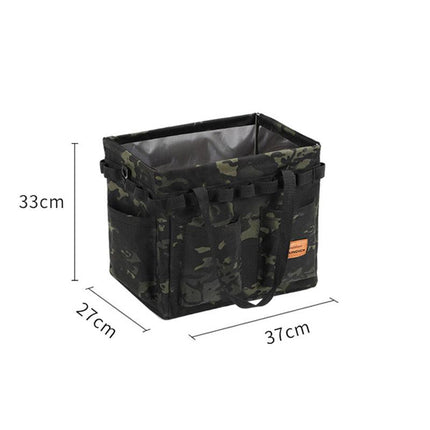 Black Camouflage Heavy Duty Foldable Outdoor Camping Storage Box - Oxford Cloth Collapsible Gear Organizer Tote with Pockets.