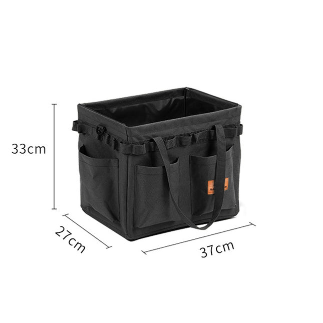 Black Heavy Duty Foldable Outdoor Camping Storage Box - Oxford Cloth Collapsible Gear Organizer Tote with Pockets.