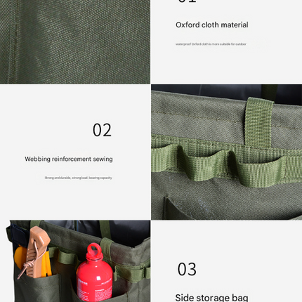 Black Heavy Duty Foldable Outdoor Camping Storage Box - Oxford Cloth Collapsible Gear Organizer Tote with Pockets.