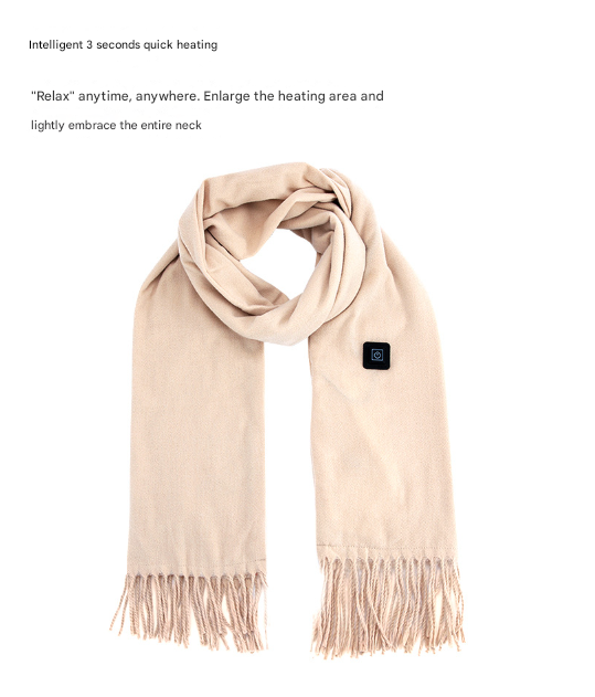 Khaki USB Electric Heated Scarf - 3-Level Heat Setting Winter Neck Warmer.