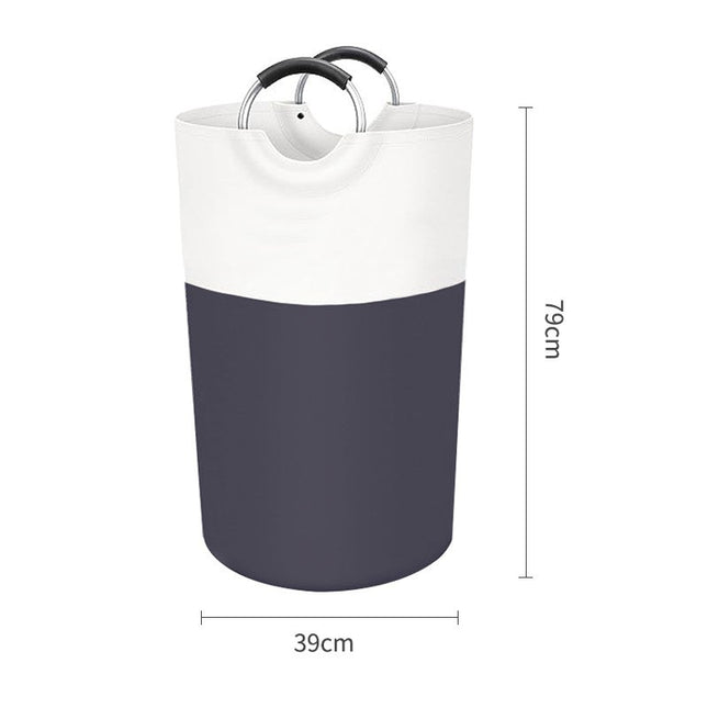 Grey and White Large 90L Freestanding Laundry Hamper - Collapsible Clothes Basket with Aluminum Soft-Grip Handles.