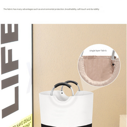 Grey and White Large 90L Freestanding Laundry Hamper - Collapsible Clothes Basket with Aluminum Soft-Grip Handles.