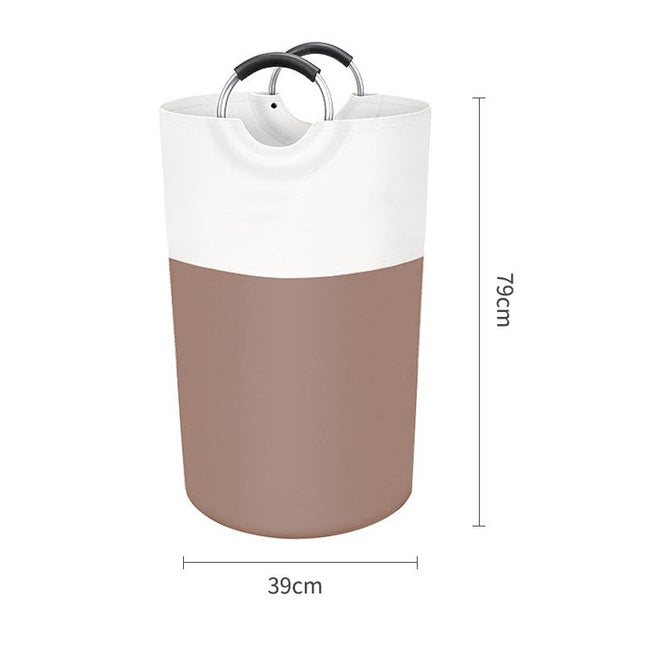 Brown and White Large 90L Freestanding Laundry Hamper - Collapsible Clothes Basket with Aluminum Soft-Grip Handles.