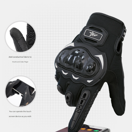 Size 2XL Black Protective Motorcycle Riding Gloves - Hard Knuckle Armour & Touchscreen Fingertips.