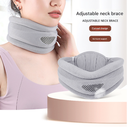 Grey Ergonomic Neck Support Brace - Adjustable Soft Cervical Collar for Posture Correction.