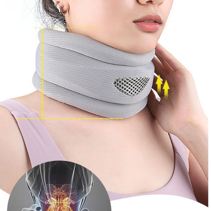 Grey Ergonomic Neck Support Brace - Adjustable Soft Cervical Collar for Posture Correction.