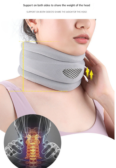 Grey Ergonomic Neck Support Brace - Adjustable Soft Cervical Collar for Posture Correction.