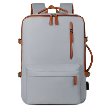 Grey Expandable Laptop Backpack with USB Port - Stylish Travel & Business Daypack.