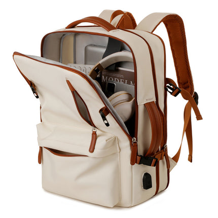 Grey Expandable Laptop Backpack with USB Port - Stylish Travel & Business Daypack.