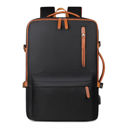 Black Expandable Laptop Backpack with USB Port - Stylish Travel & Business Daypack.