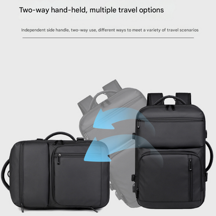Black Expandable Business Travel Backpack with USB Charging Port - Water-Resistant Laptop Bag for Commuting & Carry-On.