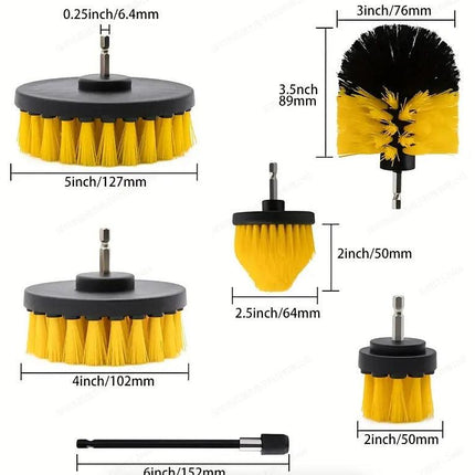 Yellow and Black  6 Pack Drill Brush Power Scrubber Cleaning Brush Extended Long Attachment Set All Purpose Drill Scrub Brushes Kit for Grout, Floor, Tub, Shower, Tile, Bathroom and Kitchen Surface.