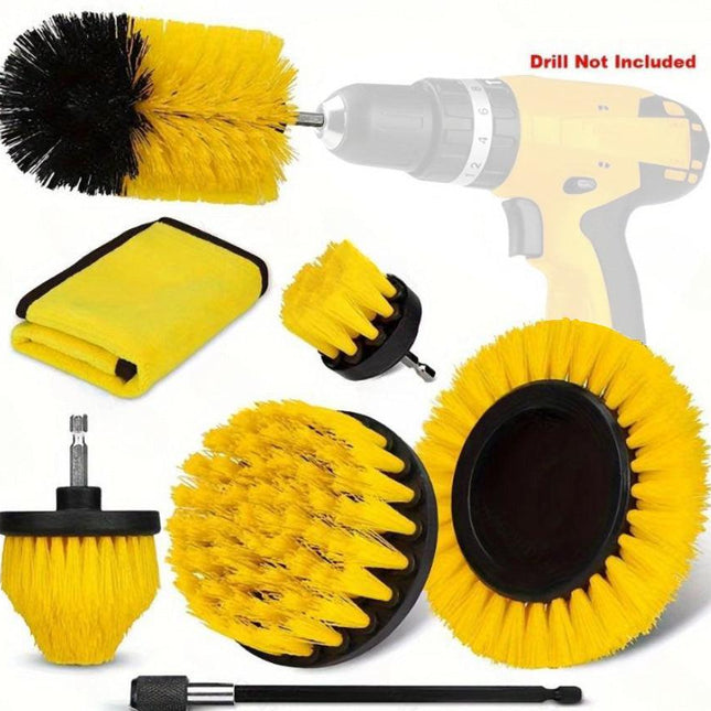 Yellow and Black Complete 7-Piece Drill Brush Power Scrubber Set - All-Purpose Cleaning Kit for Bathroom, Tile, Car Detailing & More.