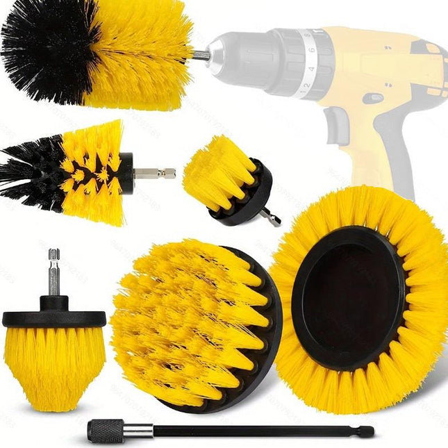 Yellow and Black Complete 7-Piece Drill Brush Power Scrubber Set - All-Purpose Cleaning Kit for Bathroom, Tile, Car Detailing & More.