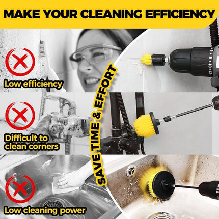 Yellow and Black Complete 7-Piece Drill Brush Power Scrubber Set - All-Purpose Cleaning Kit for Bathroom, Tile, Car Detailing & More.
