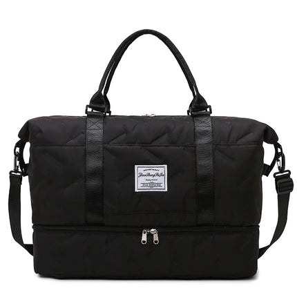 Black Stylish Quilted Duffel Bag for Travel & Gym - Large Capacity Weekender with Shoe Compartment and Wet Pocket.
