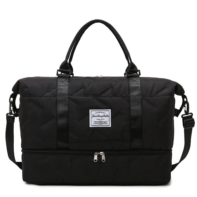 Black Stylish Quilted Duffel Bag for Travel & Gym - Large Capacity Weekender with Shoe Compartment and Wet Pocket.