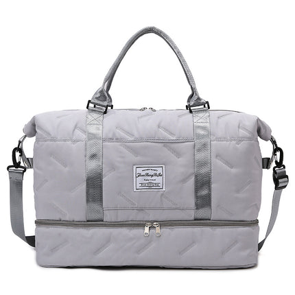 Grey Stylish Quilted Duffel Bag for Travel & Gym - Large Capacity Weekender with Shoe Compartment and Wet Pocket.