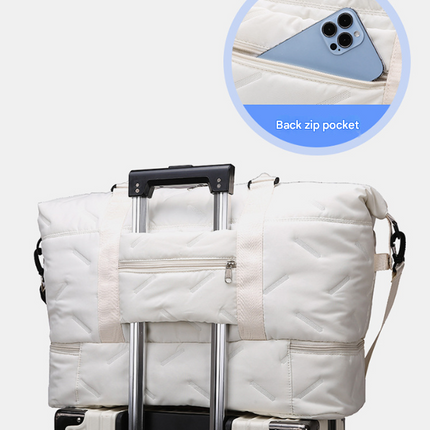 Purple Stylish Quilted Duffel Bag for Travel & Gym - Large Capacity Weekender with Shoe Compartment and Wet Pocket.