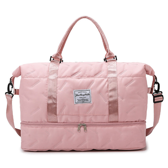 Pink Stylish Quilted Duffel Bag for Travel & Gym - Large Capacity Weekender with Shoe Compartment and Wet Pocket.