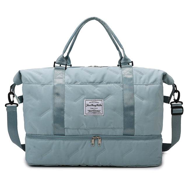 Green Stylish Quilted Duffel Bag for Travel & Gym - Large Capacity Weekender with Shoe Compartment and Wet Pocket.