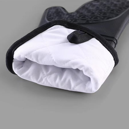 Black 6-Piece Silicone Oven Mitts and Pot Holders Set - Extra Long Waterproof Heat Resistant Gloves with Non-Slip Grip for Kitchen Baking BBQ.