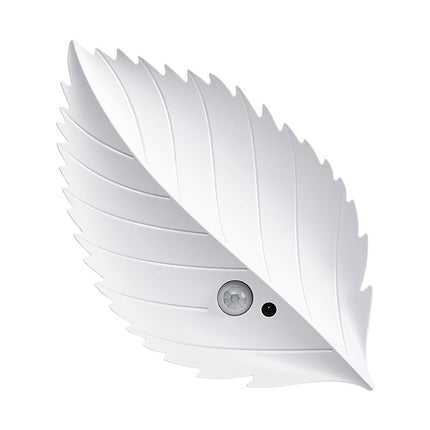 White Leaf-Shaped LED Motion Sensor Night Light - USB Rechargeable Wireless Wall Lamp with Remote Control.