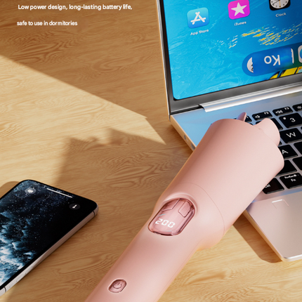 Pink Portable Cordless Hair Curler - USB-C Rechargeable Automatic Hair Waver with Ceramic Barrel & Anti-Scald Design.