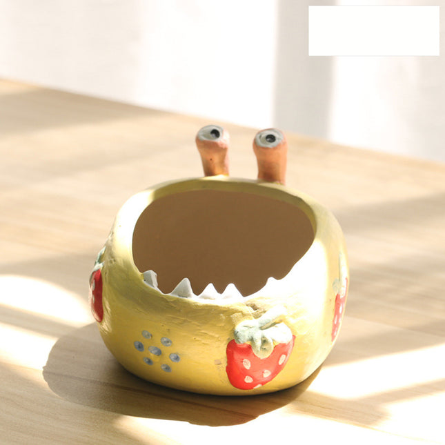2 Pcs Yellow Whimsical Monster Ceramic Succulent Planter - Hand-Painted Character Pot with Drainage.