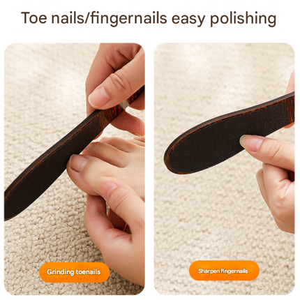Khaki Professional Pedicure Foot File 10-Pack - Double-Sided Callus Remover with Wooden Handle.