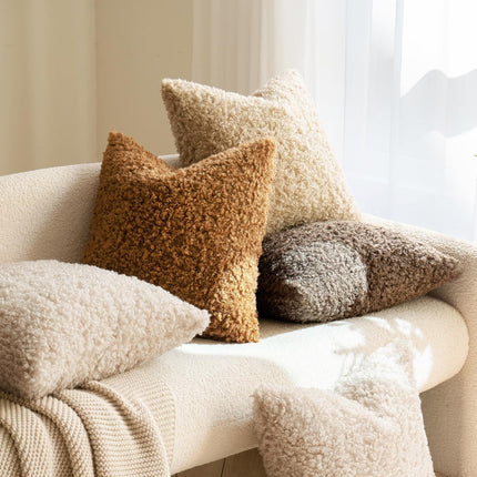 2 Pcs Red Cozy Teddy Boucle Cushion Cover - Plush Decorative Square Pillow Case for Sofa & Bed.