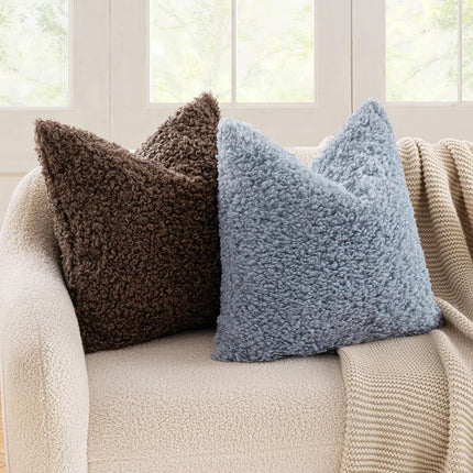 2 Pcs Red Cozy Teddy Boucle Cushion Cover - Plush Decorative Square Pillow Case for Sofa & Bed.
