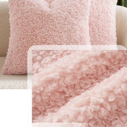 2 Pcs Red Cozy Teddy Boucle Cushion Cover - Plush Decorative Square Pillow Case for Sofa & Bed.