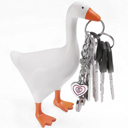 2 Pcs White and Yellow Whimsical Magnetic Goose Figurine - Novelty Key Holder & Desk Organizer.
