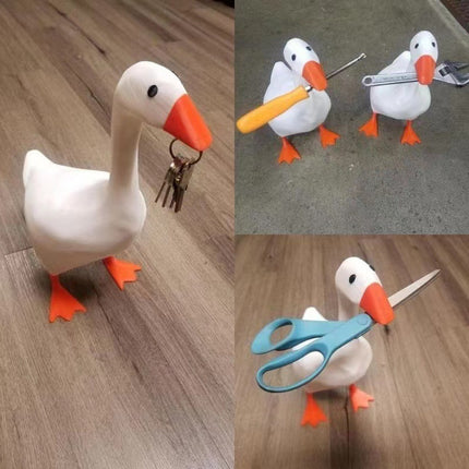 2 Pcs White and Yellow Whimsical Magnetic Goose Figurine - Novelty Key Holder & Desk Organizer.