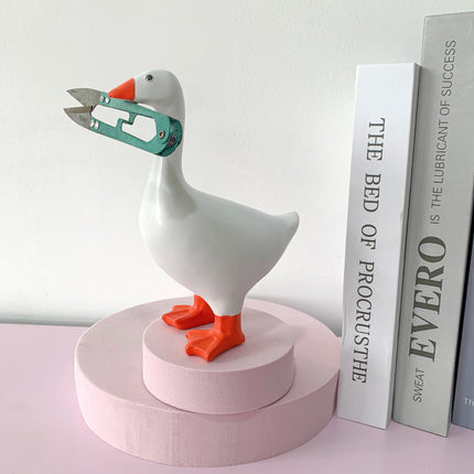 2 Pcs White and Yellow Whimsical Magnetic Goose Figurine - Novelty Key Holder & Desk Organizer.