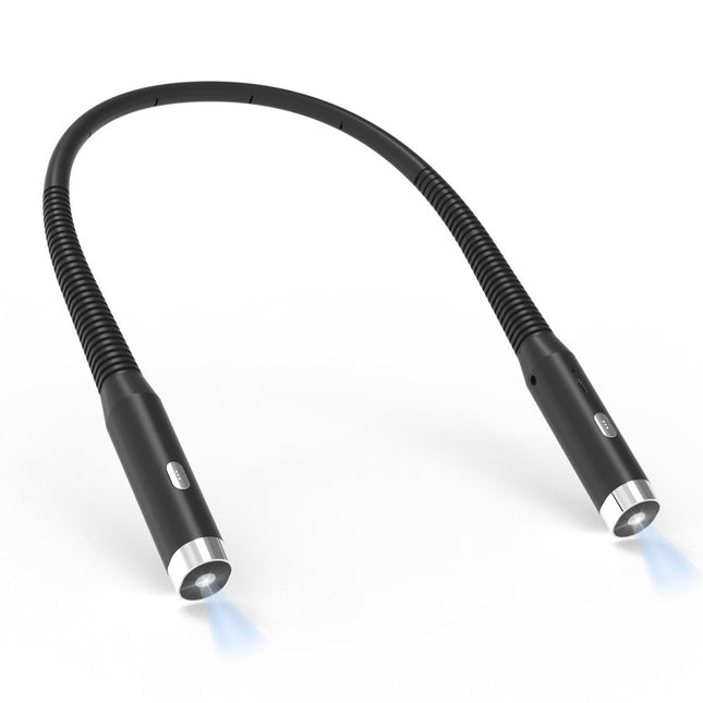 Black Hands-Free LED Neck Reading Light - USB Rechargeable with 3 Color & Brightness Modes, Flexible Gooseneck for Books, Crafts & Knitting.