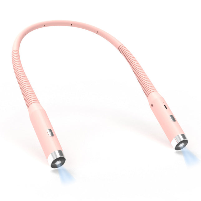 Pink Hands-Free LED Neck Reading Light - USB Rechargeable with 3 Color & Brightness Modes, Flexible Gooseneck for Books, Crafts & Knitting.