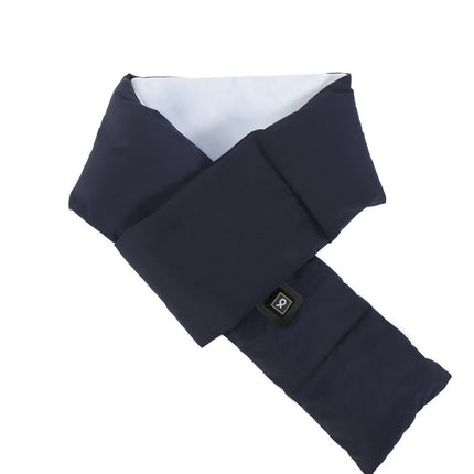 Dark Blue USB Electric Heated Scarf - Portable Puffer Neck Warmer with 3-Level Heat Control for Winter.