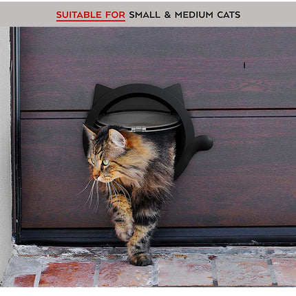 Black 4-Way Locking Cat Flap Door - Pet Entry Portal for Interior Doors, Walls & Cabinets.