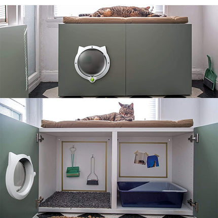 Black 4-Way Locking Cat Flap Door - Pet Entry Portal for Interior Doors, Walls & Cabinets.